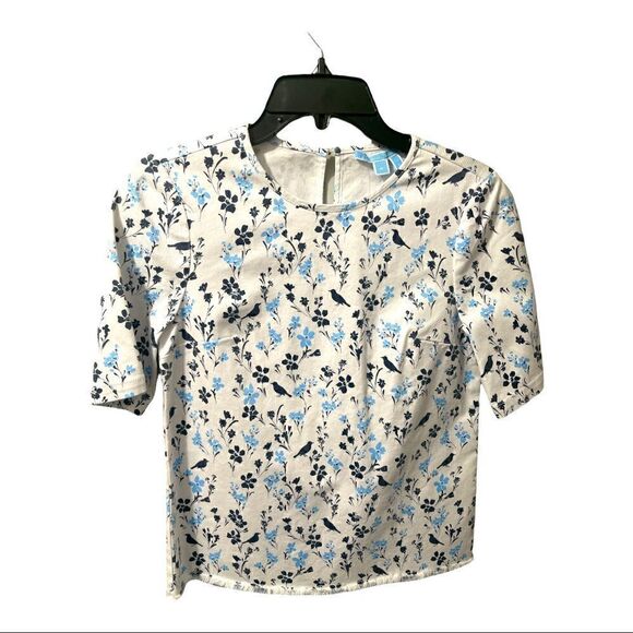 DRAPER JAMES PRINTED DENIM POPOVER TOP (Sz0) - Picture 1 of 5